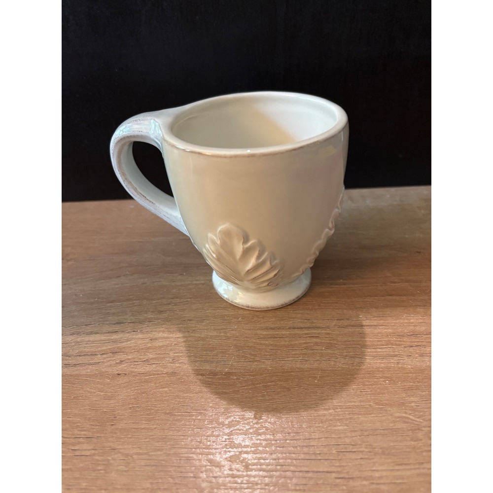 CountryGate by Enesco Cream Ceramic Footed Mug Leaf Embossed Farmhouse 4.25in
